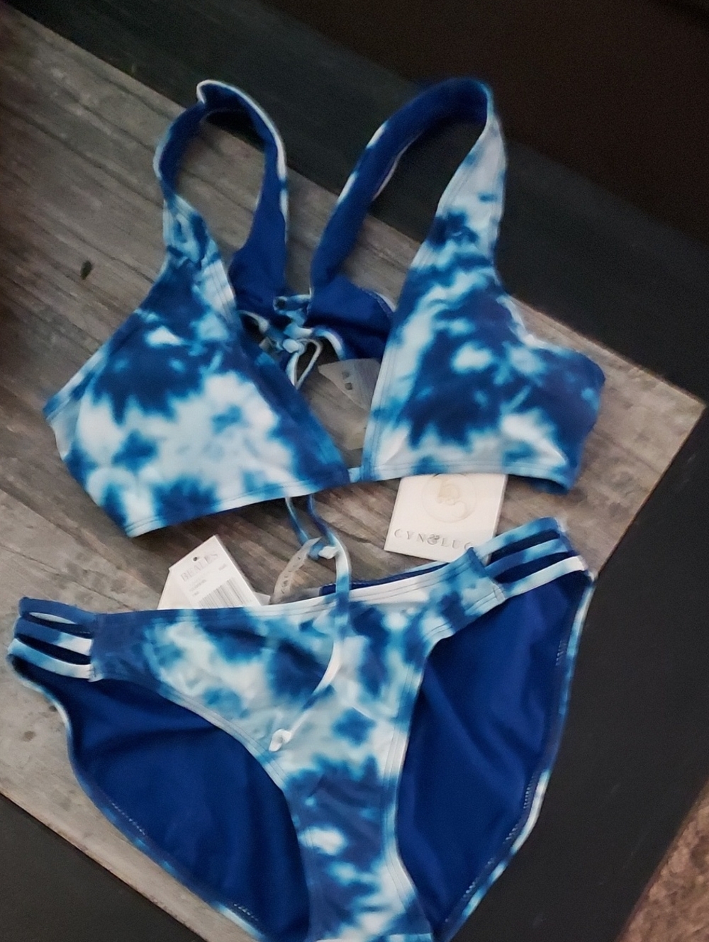 Cyn & Luca Blue Print Bikini Seperates XL Top And Lg Bottoms- Great Support